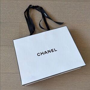 Small Chanel Empty White Shopping Bag 10” x 8” x 2.75”